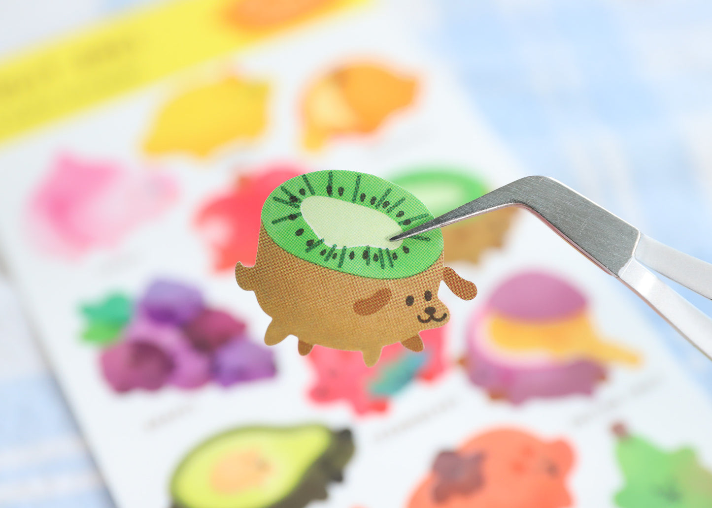 A sticker sheet with various designs of dogs turned into fruits. Features strawberries, apples, peaches, kiwi and more.Designed by Reytorra. Use them for planners, decorating, and journals.
