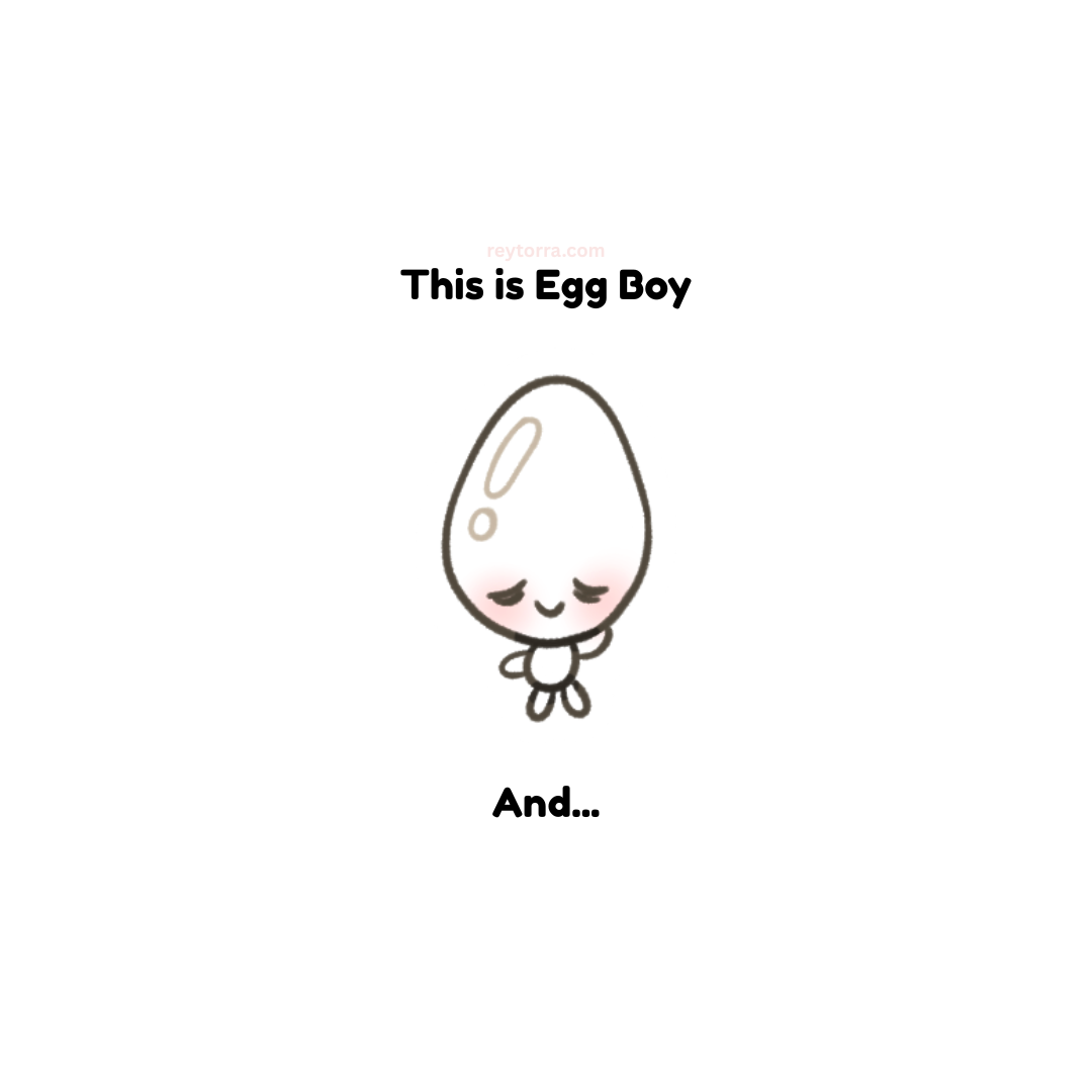 Cartoon character resembling an egg with a smiling face on a white background, labeled 'This is Egg Boy'.