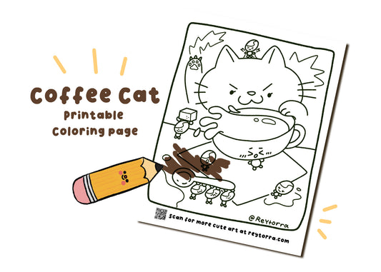 Coffee Cat Coloring Page