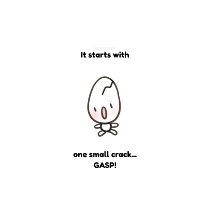 Cartoon character with a small crack above its head on a white background