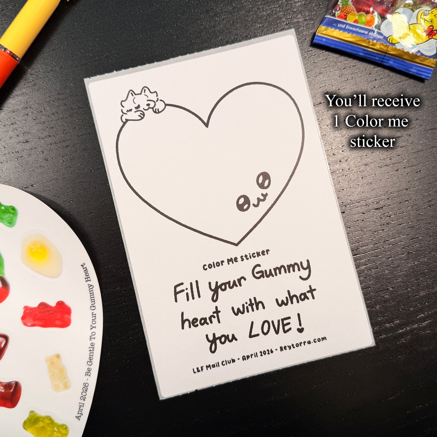 a interactive coloring sticker that is in reytorra's sticker club a monthly snail mail subscription