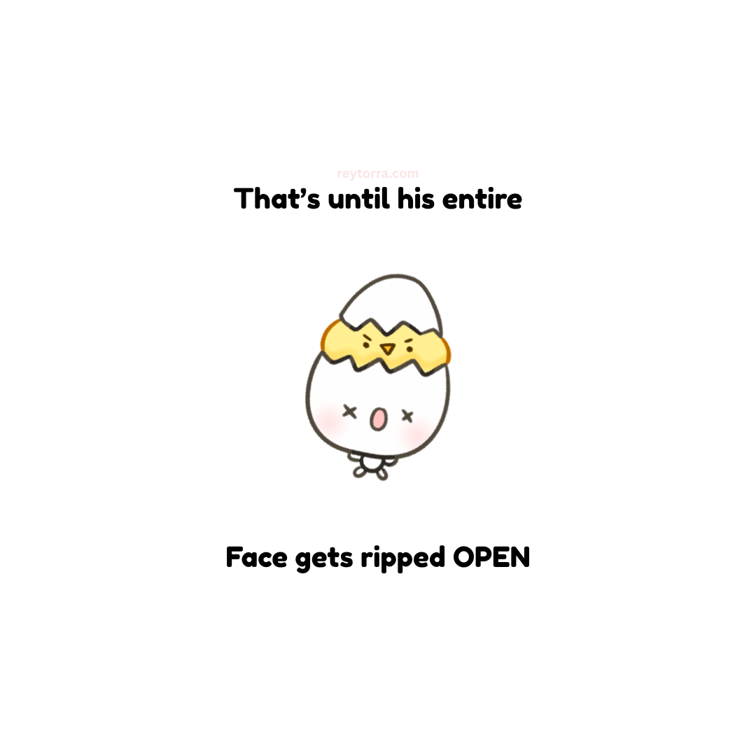 Cartoon egg character with a cracked shell on a white background