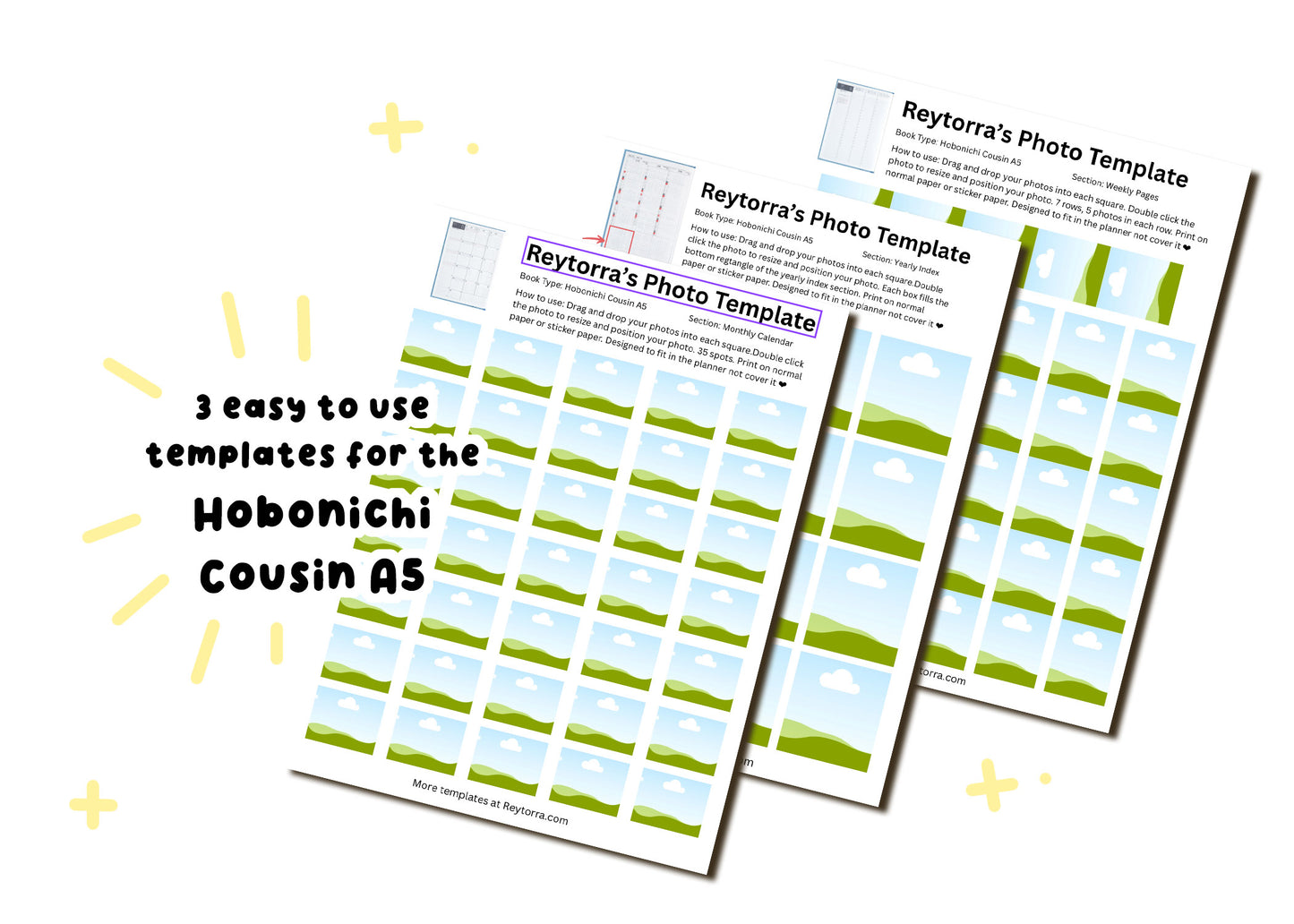 Hobonichi Cousin A5 Photo Templates