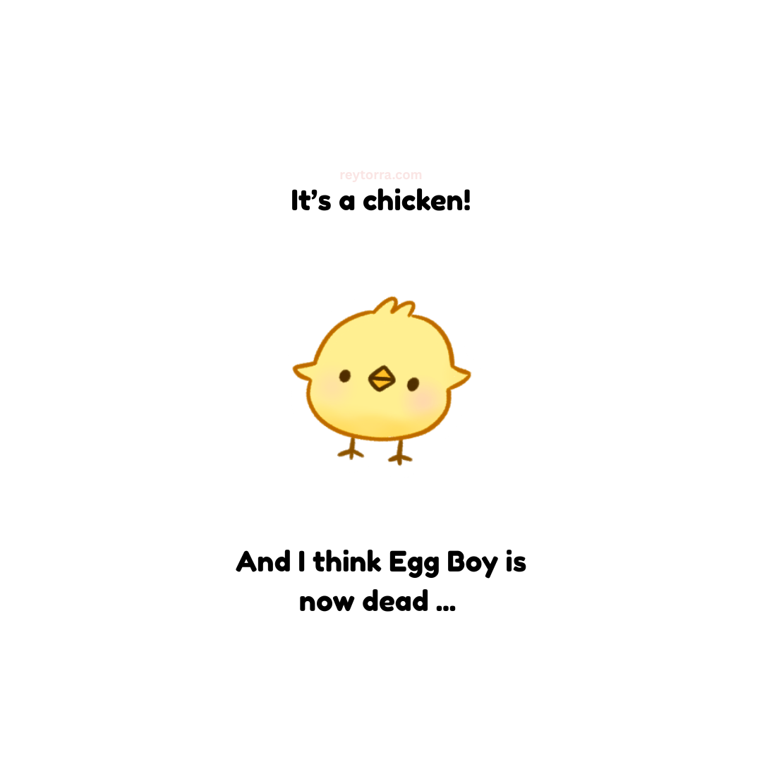 Cartoon chicken with text on a white background
