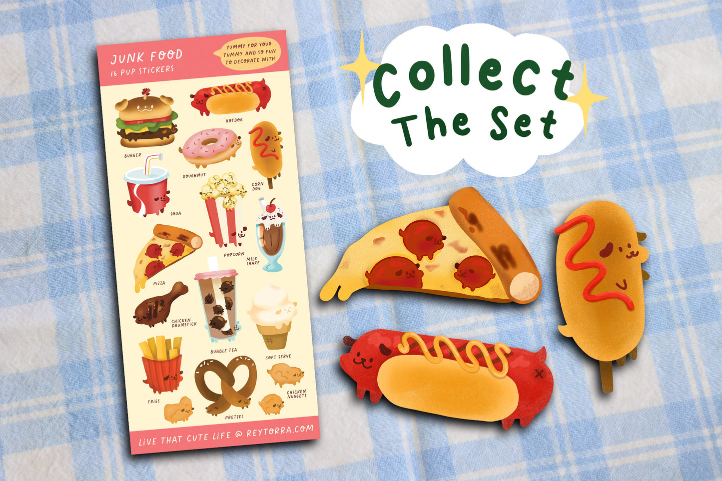 Junk Food Dog Stickers - Hot Dog, Pupperoni, and Corn Dog