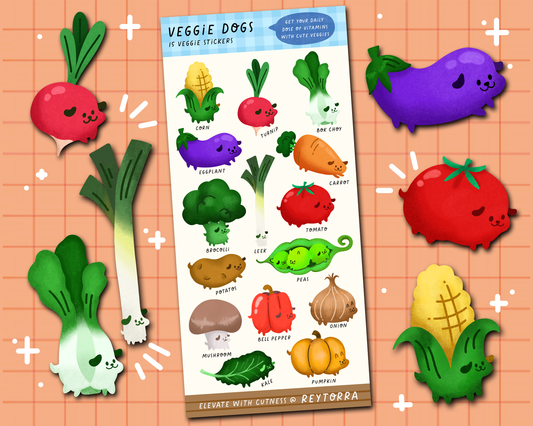 Veggie Dog Sticker Sheet - 15 Stickers