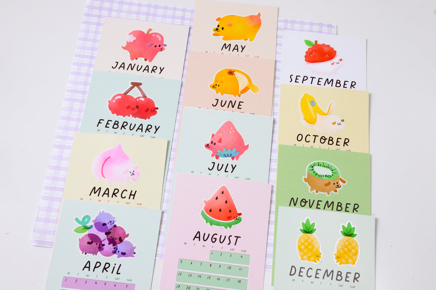 2024 Fruit Dog Calendar + 12 Stickers + 12 Prints