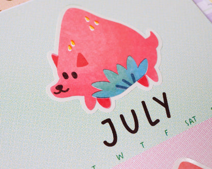 2024 Fruit Dog Calendar + 12 Stickers + 12 Prints