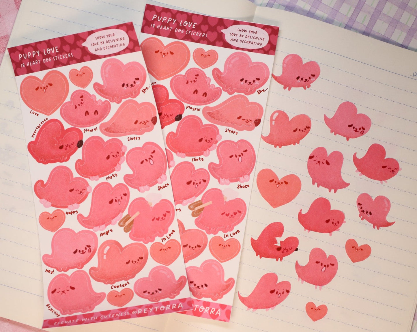 Puppy Love Heart Dog Sticker Sheet - 18 Stickers