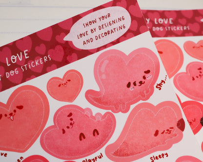 Puppy Love Heart Dog Sticker Sheet - 18 Stickers