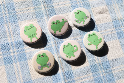 Dumbbell Frog Button Pins - 6 to Collect