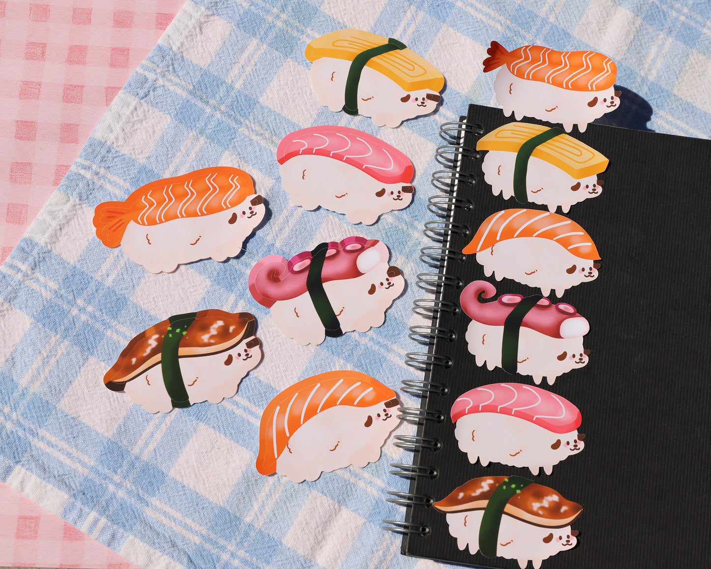 Sushi Dog Stickers - Salmon, Tuna, Octopus, Shrimp, Tamago, Eel