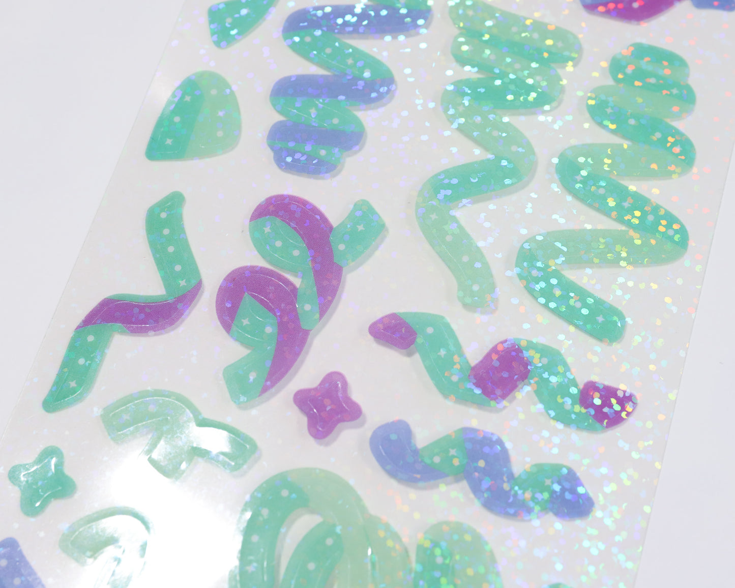 Teal Glitter Ribbons Stickers - The Basics Collection