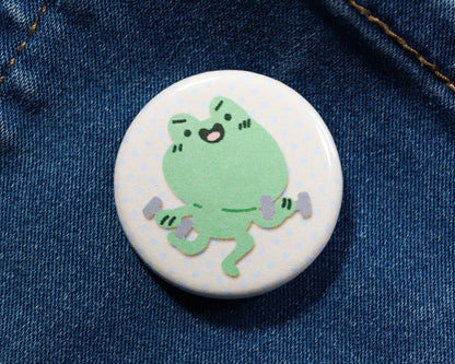 Dumbbell Frog Button Pins - 6 to Collect