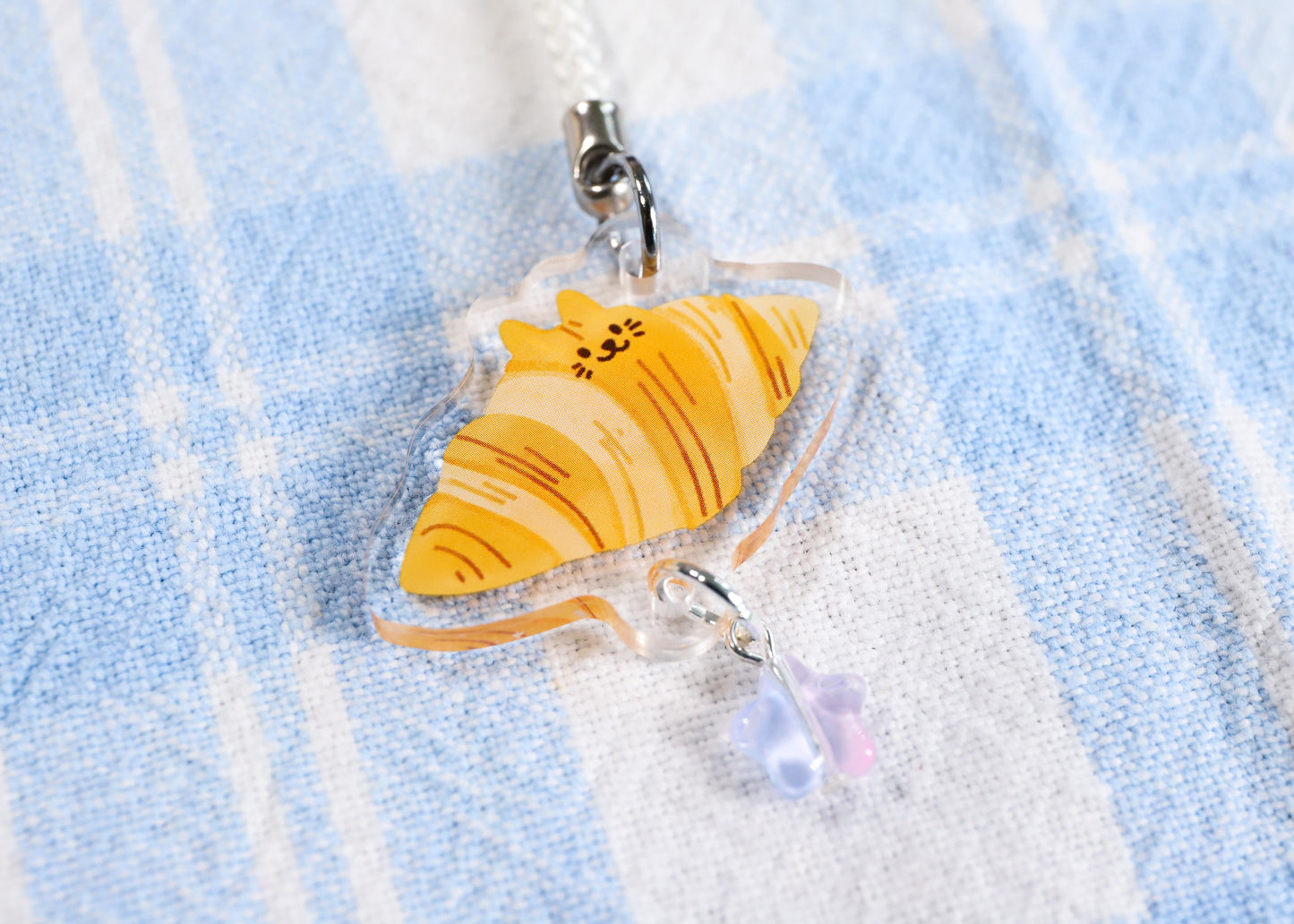 Croissant Cat Phone Charm Keychain