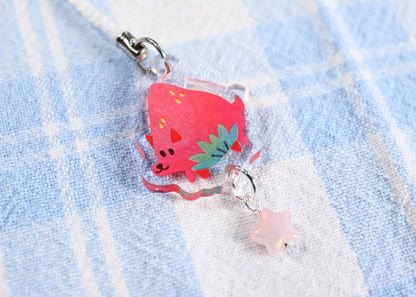 Strawberry Pup Phone Charm Keychain