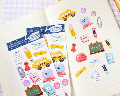 Cat School Sticker Sheet - 17 Stickers