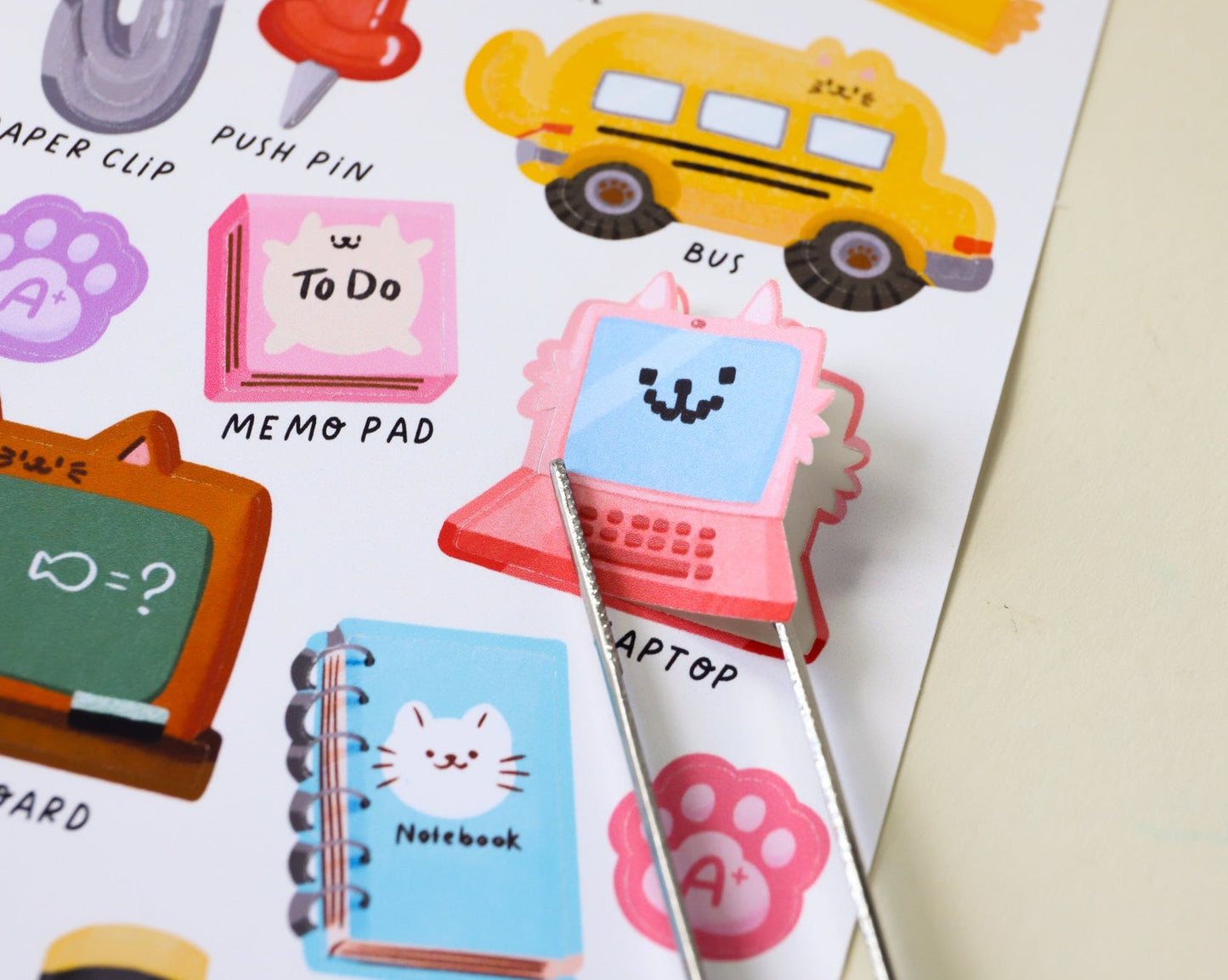 Cat School Sticker Sheet - 17 Stickers