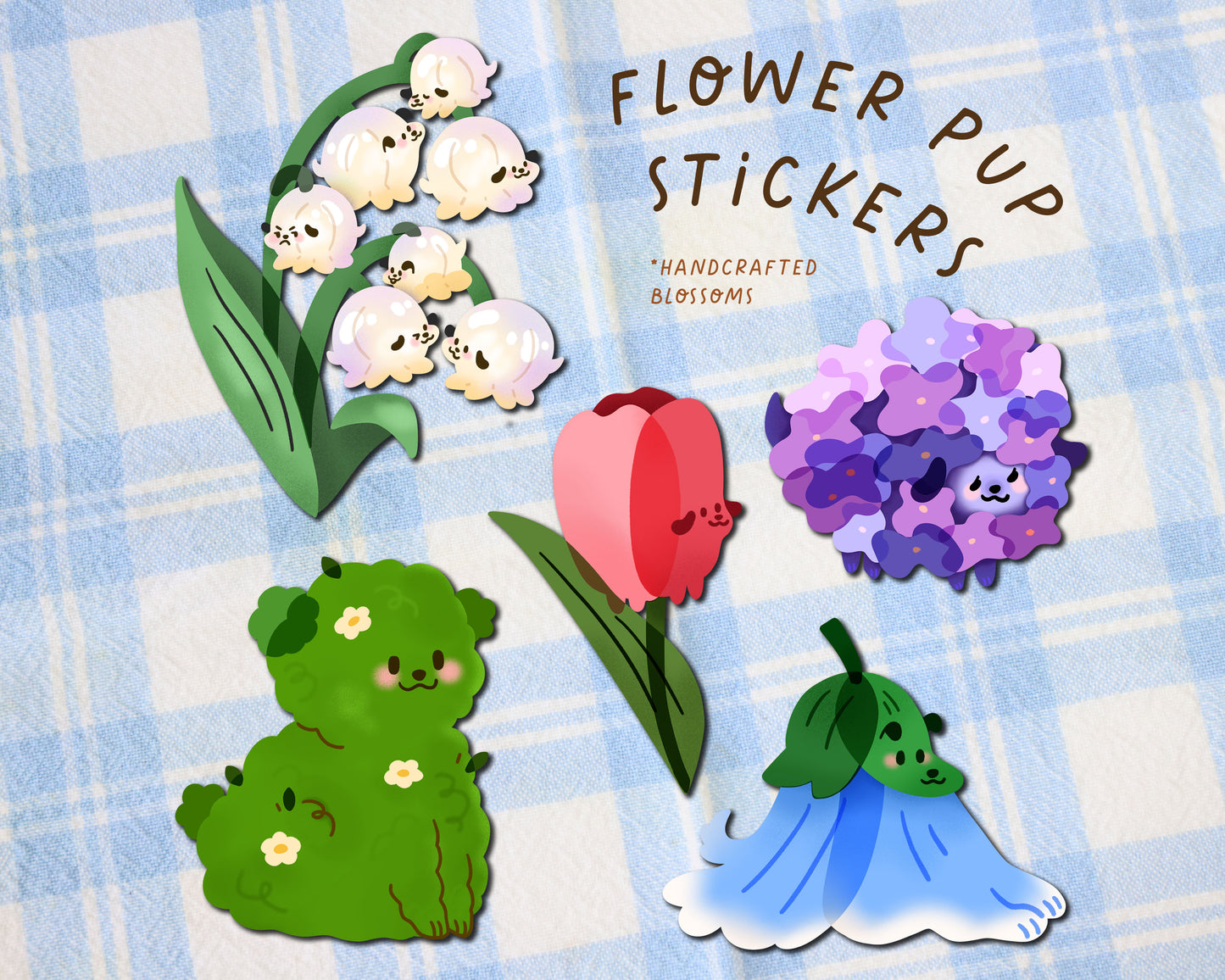 Flower Dog Stickers - 5 Blooming Stickers