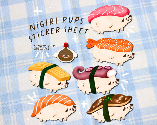 Sushi Dog Stickers - Salmon, Tuna, Octopus, Shrimp, Tamago, Eel