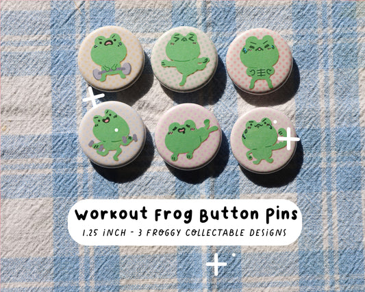 Gym Frog Button Pins - 6 to Collect