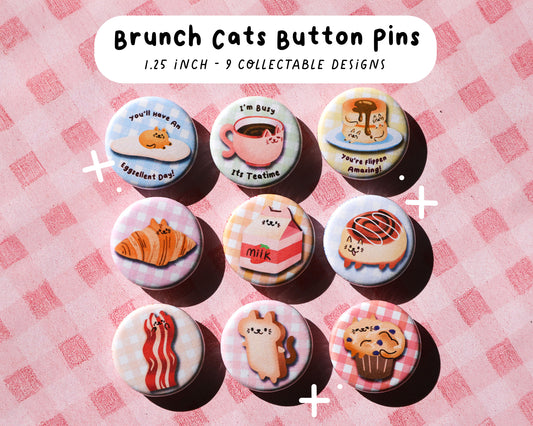 Brunch Cats Button Pins - 9 to Collect