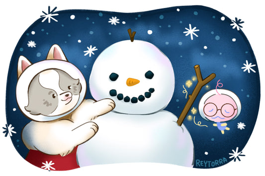 Building a Snow Friends Art Print