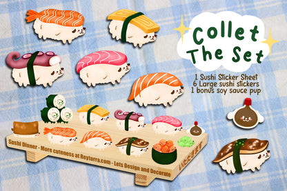 Sushi Dog Sticker Sheet - 11 Cute Stickers