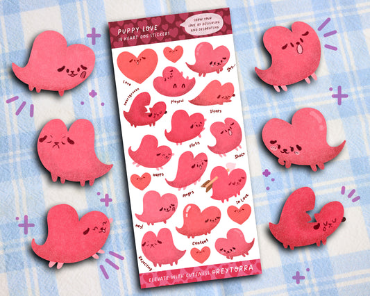 Puppy Love Heart Dog Sticker Sheet - 18 Stickers