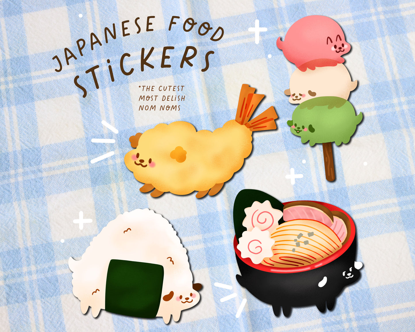 Japanese Food Dog Stickers - Ramen, Tempura, Onigiri, Dango