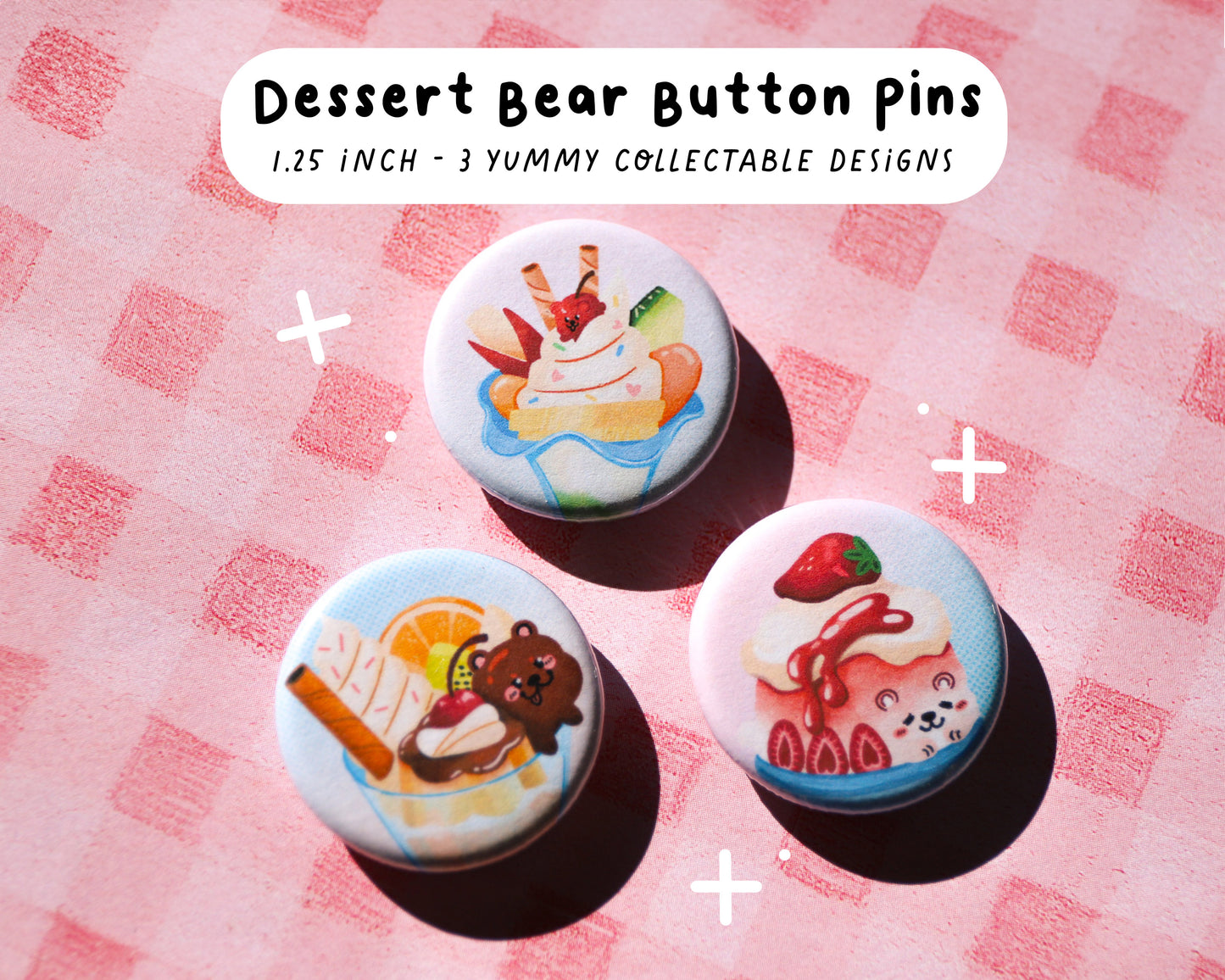 Dessert Bear Button Pins - 3 to collect