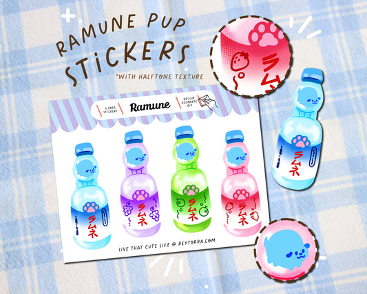 Ramune Soda Dog Stickers - 4 Stickers