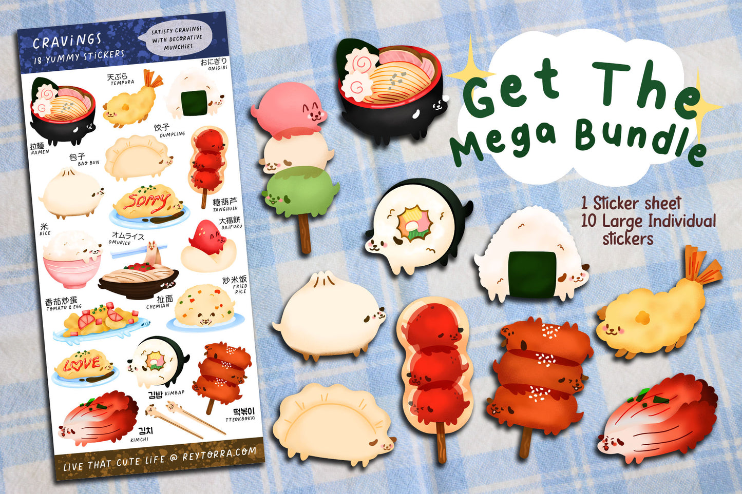 Japanese Food Dog Stickers - Ramen, Tempura, Onigiri, Dango