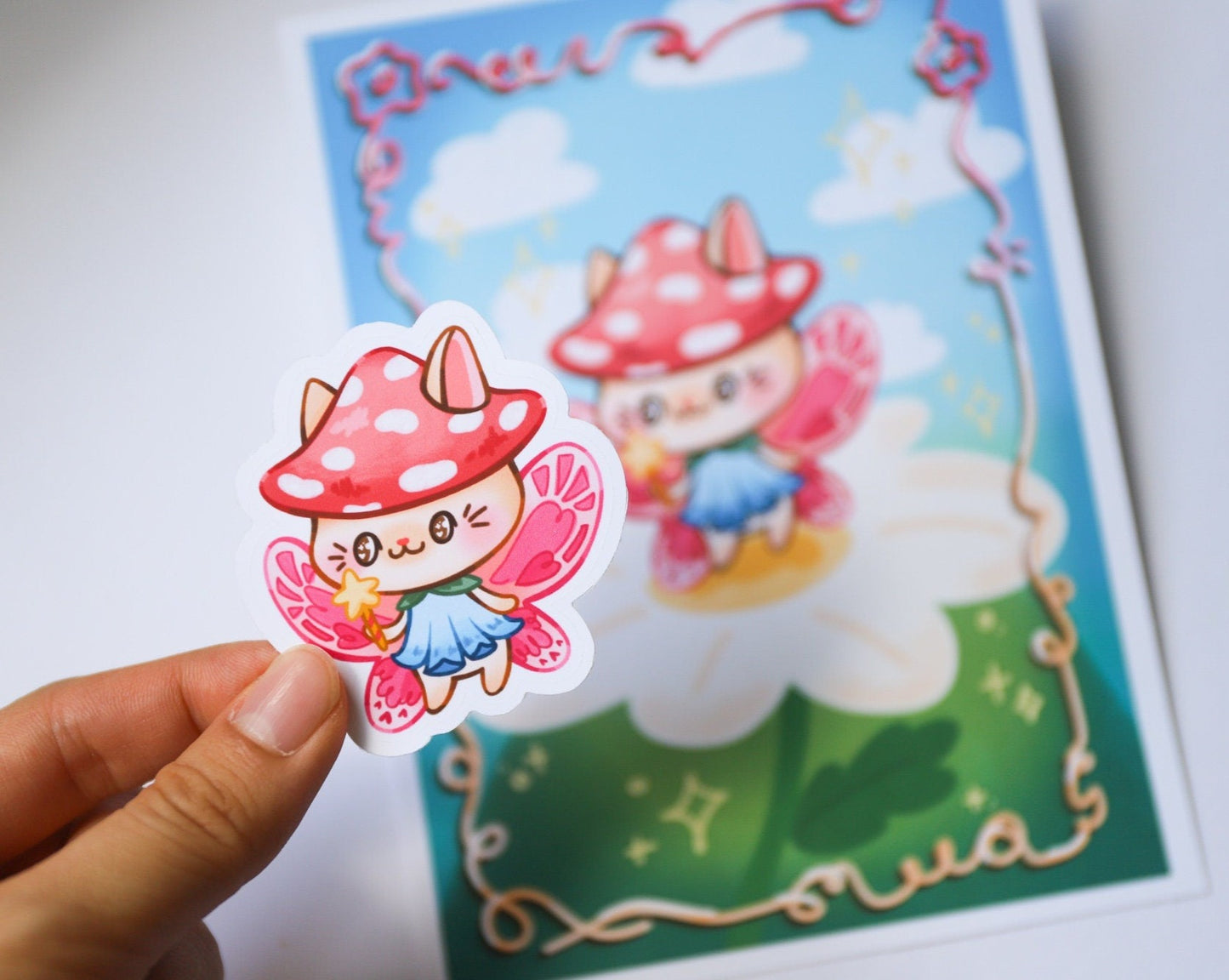 Fairy mushroom cat sticker