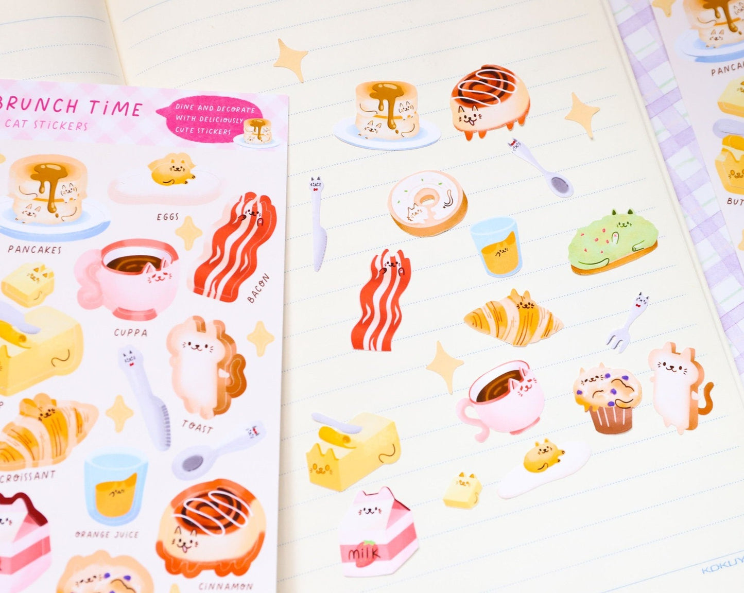 Cat Brunch Sticker Sheet - 17 Cute Stickers