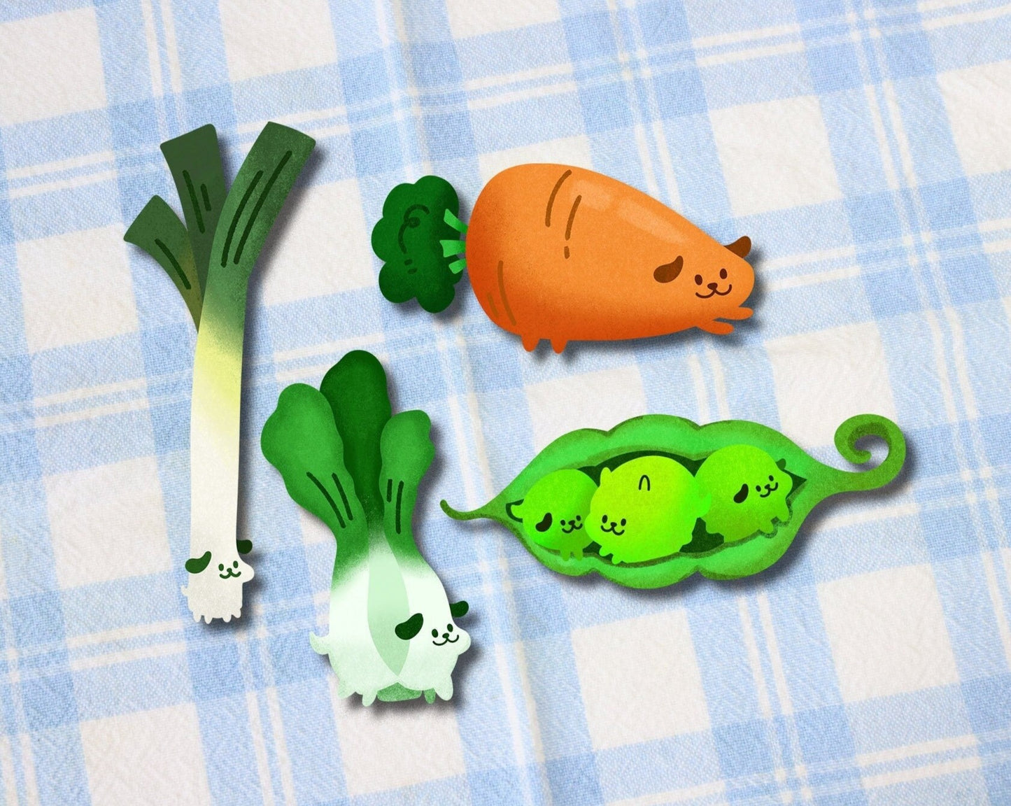 Veggie Dog Stickers - Bark Choi, Carruff, PupPeas, Leek