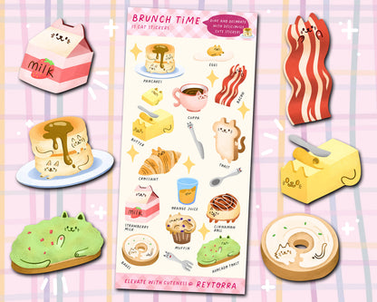 Cat Brunch Sticker Sheet - 17 Cute Stickers