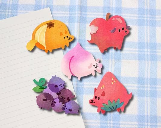 Cute Fruit Dog Stickers - Orange, Strawberry, Grapes, Peach, Apple