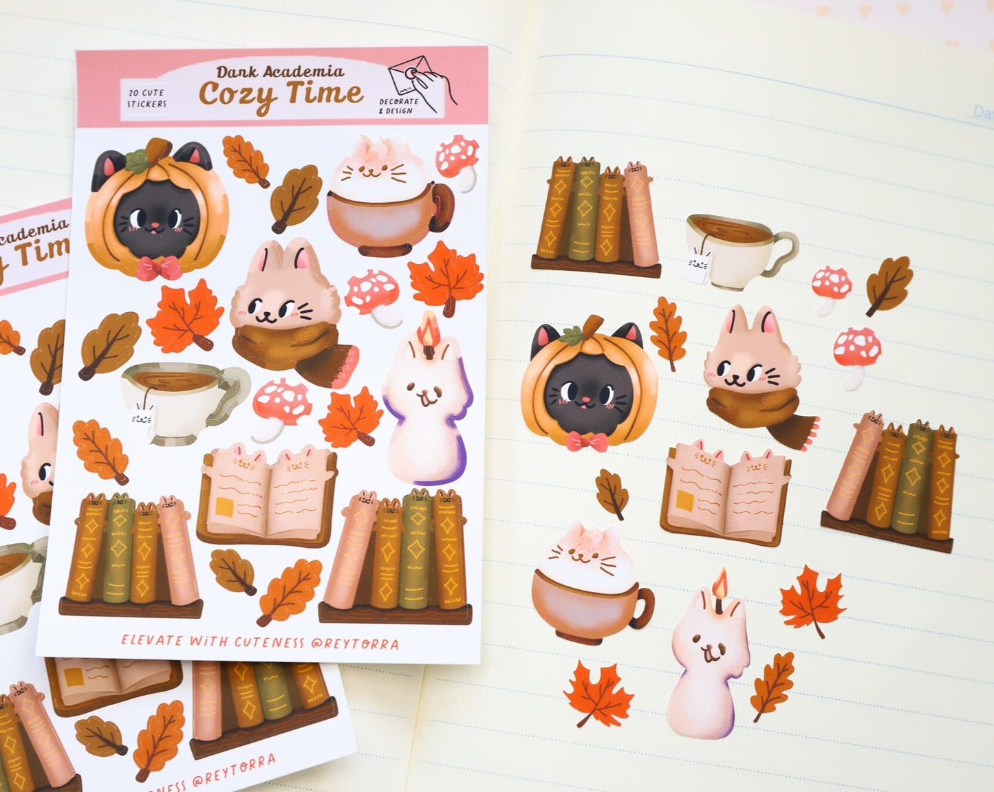 Fall Dark Academia Cat Stickers - 19 Cute Stickers