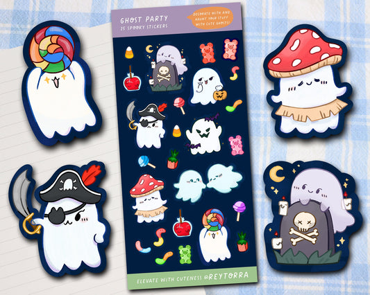 Cute Ghost Sticker Sheet - 23 Stickers