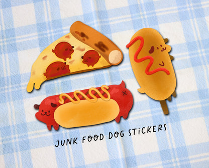 Junk Food Dog Stickers - Hot Dog, Pupperoni, and Corn Dog